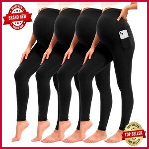 Maternity Leggings with Pockets Over Belly Pregnancy Yoga Pants Activewear